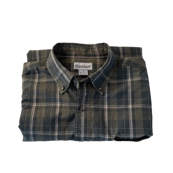 Carhartt Cotton Green/Tan/Neutral Plaid Button Down Long Sleeve Shirt, Size L - Picture 1 of 13